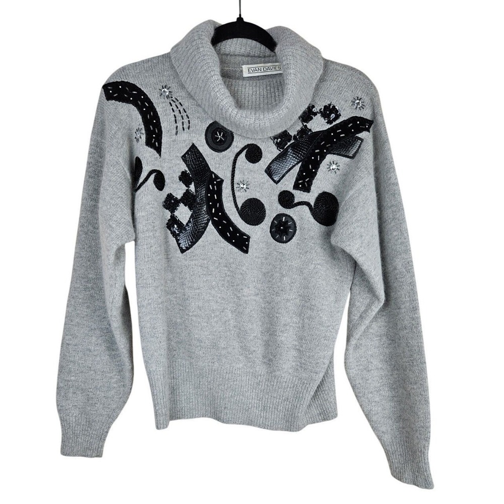 Evan Davies Lambswool Angora Rabbit Blend Gray Turtleneck Art Deco Sweater M
